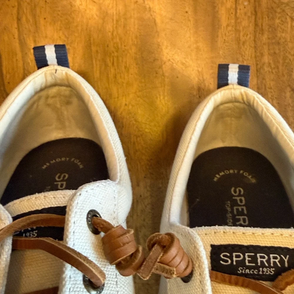 Womens Sperry Top-Sides white canvas sneakers, size 8.5 Memory Foam